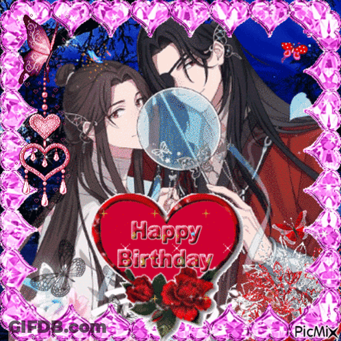 A Picture Of A Man Kissing A Woman On The Cheek With A Heart That Says Happy Birthday GIF