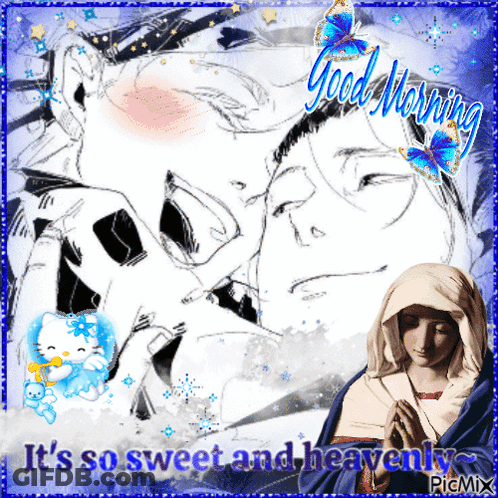 A Picture Of A Man Kissing A Woman With The Words " It 'S So Sweet And Heavenly " GIF