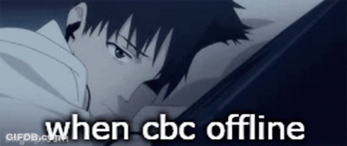 A Picture Of A Man Laying Down With The Words When Cbc Offline Below Him GIF