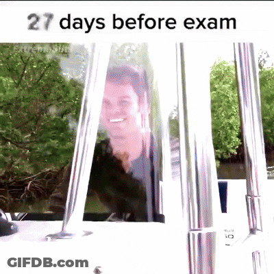 A Picture Of A Man On A Boat With The Words 27 Days Before Exam Below Him GIF
