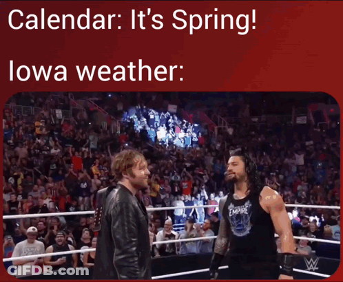 A Picture Of A Man On A Stage With The Caption " Calendar It 'S Spring " GIF