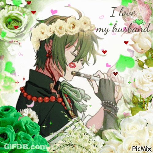 A Picture Of A Man Playing A Flute With The Words " I Love My Husband " In The Corner GIF