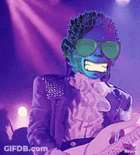 A Picture Of A Man Playing A Guitar Has The Word Rezen On The Bottom Left GIF