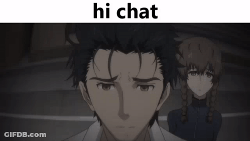 A Picture Of A Man Pointing With The Words Hi Chat Underneath GIF