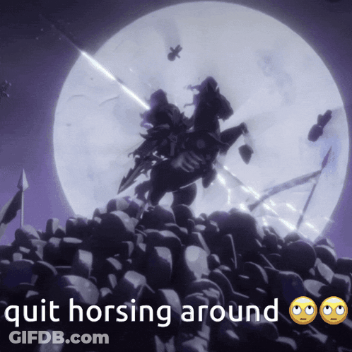 A Picture Of A Man Riding A Horse With The Words Quit Horsing Around GIF