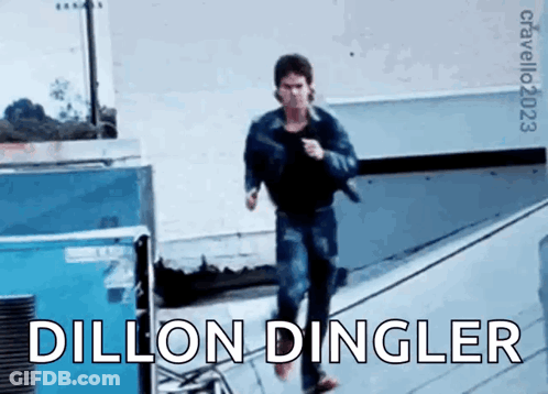 A Picture Of A Man Running With The Words Dillon Dingler Written Below Him GIF