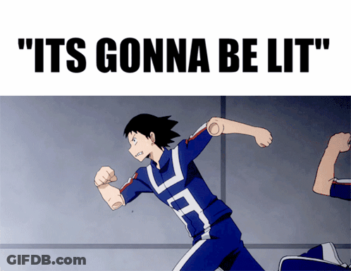 A Picture Of A Man Running With The Words " It 'S Gonna Be Lit " GIF