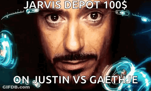 A Picture Of A Man 'S Face With The Words Jarvis Depot 100 $ On Justin Vs Gaethje GIF