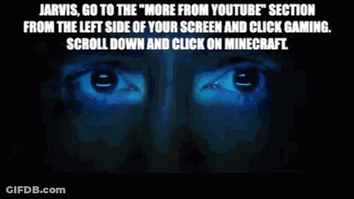 A Picture Of A Man 'S Face With The Words Jarvis Go To The More From Youtube Section GIF