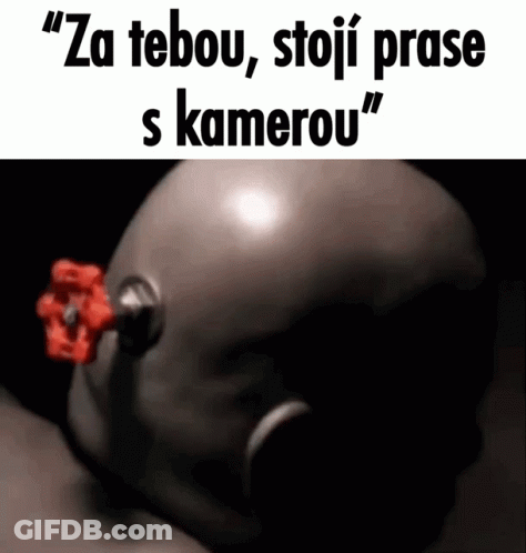 A Picture Of A Man 'S Head With The Words Za Tebou Stoji Prase S Kamerou GIF