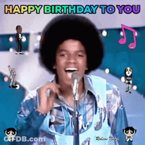 A Picture Of A Man Singing Into A Microphone With The Words Happy Birthday To You Above Him GIF
