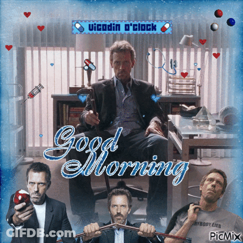 A Picture Of A Man Sitting In A Chair With The Words Good Morning On It GIF