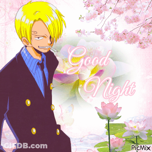 A Picture Of A Man Smoking A Cigarette With The Words Good Night On It GIF