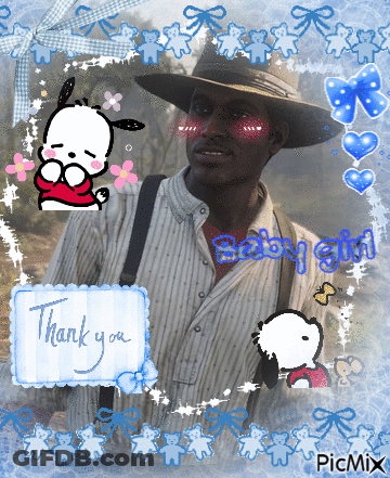 A Picture Of A Man Wearing A Hat And Suspenders With A Thank You Message GIF