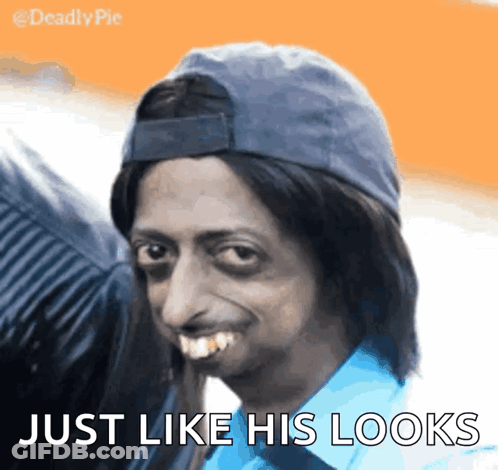 A Picture Of A Man Wearing A Hat With The Words Just Like His Looks GIF
