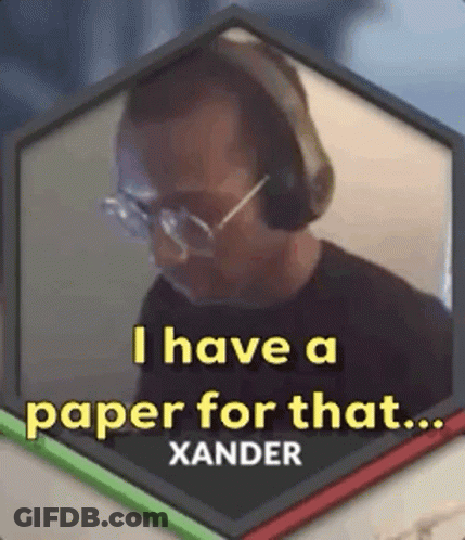A Picture Of A Man Wearing Headphones And Glasses With The Words `` I Have A Paper For That ... Xander '' . GIF
