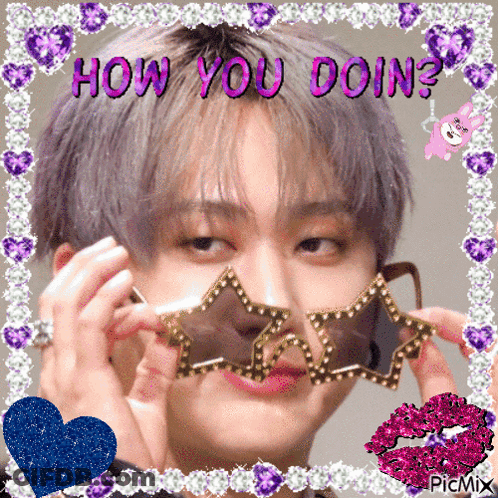A Picture Of A Man Wearing Star Shaped Sunglasses With The Words How You Doin Written On It GIF
