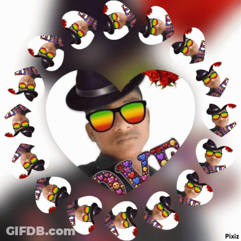 A Picture Of A Man Wearing Sunglasses And A Hat With Pixiz At The Bottom Of The Picture GIF