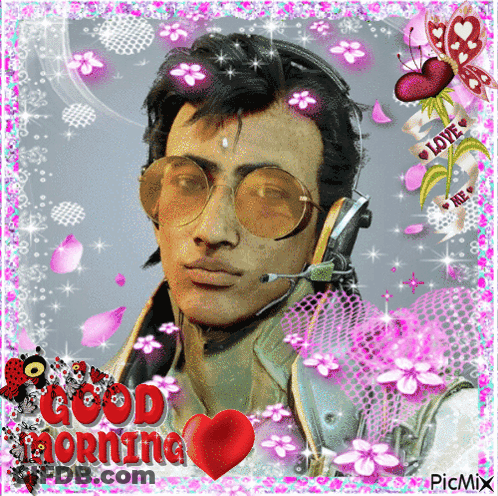 A Picture Of A Man Wearing Sunglasses And A Headset With The Words Good Morning GIF