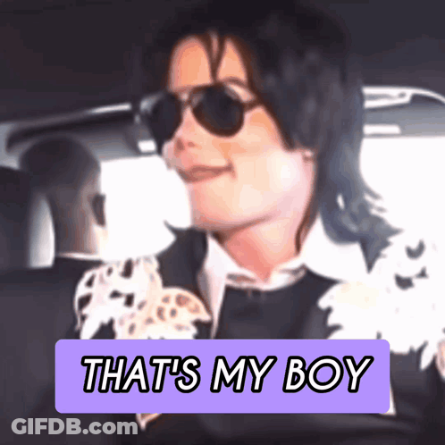 A Picture Of A Man Wearing Sunglasses With The Words That 'S My Boy Above Him GIF