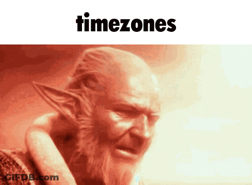 A Picture Of A Man With A Beard And Elf Ears With The Word Timezones Above Him GIF