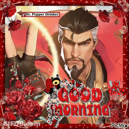 A Picture Of A Man With A Beard And The Words " Good Morning " GIF