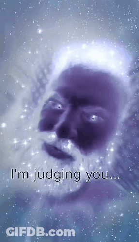 A Picture Of A Man With A Beard And The Words " I 'M Judging You " On The Bottom GIF