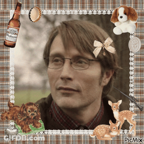 A Picture Of A Man With A Budweiser Bottle Behind Him GIF