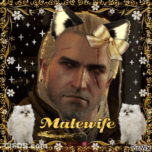 A Picture Of A Man With A Cat Ear And The Name Malewife GIF