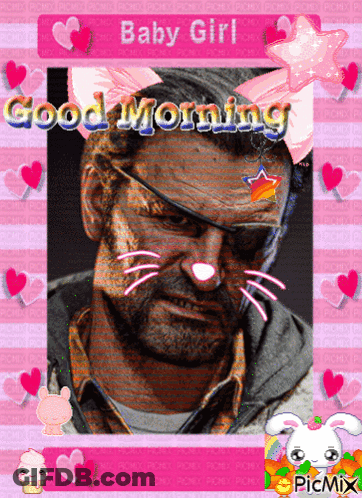 A Picture Of A Man With A Cat Ear And The Words " Baby Girl Good Morning " GIF