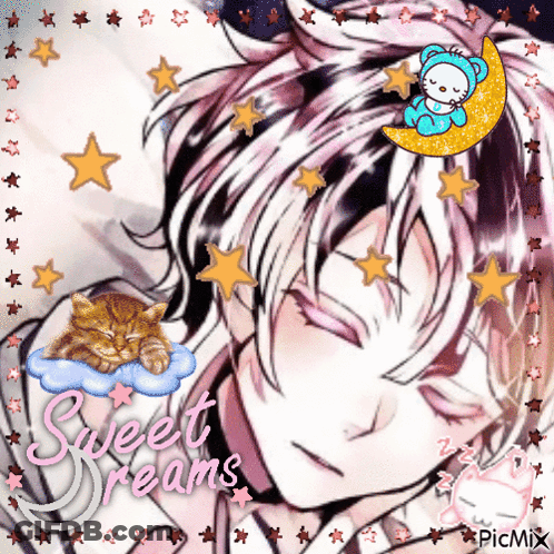 A Picture Of A Man With A Cat On His Shoulder And The Words Sweet Dreams GIF
