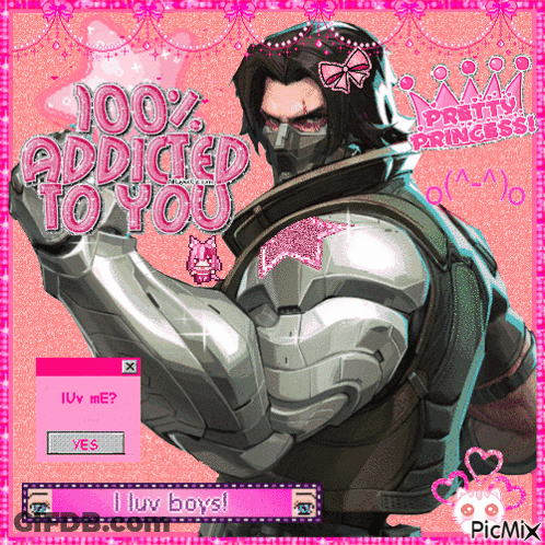A Picture Of A Man With A Crown And The Words 100 % Addicted To You On It GIF