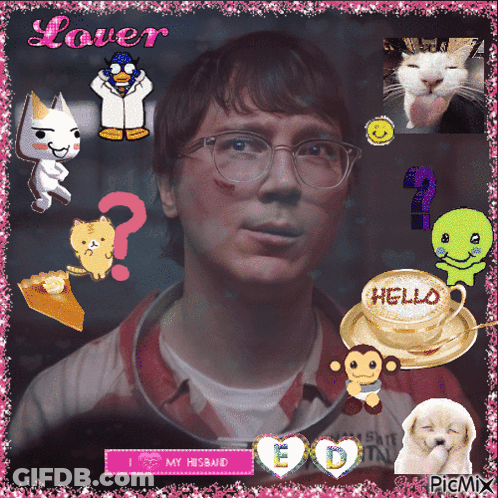A Picture Of A Man With A Cup Of Coffee That Says Hello On It GIF