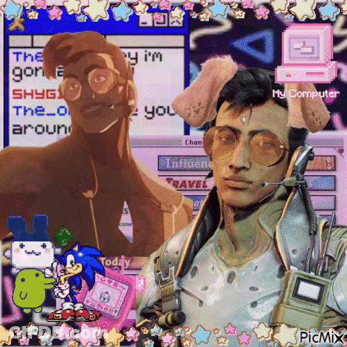 A Picture Of A Man With A Dog Ear Headset And A Sonic The Hedgehog GIF