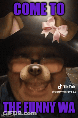 A Picture Of A Man With A Dog Face And The Words Come To The Funny Wa On The Bottom GIF