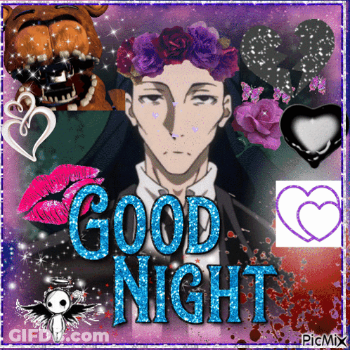 A Picture Of A Man With A Flower Crown And The Words Good Night On It GIF