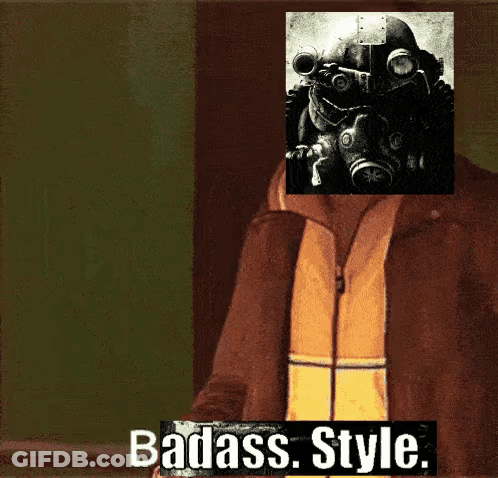 A Picture Of A Man With A Gas Mask On His Face And The Words Badass Style On The Bottom GIF