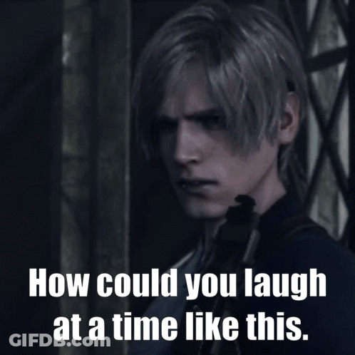 A Picture Of A Man With A Gun And The Words How Could You Laugh At A Time Like This GIF