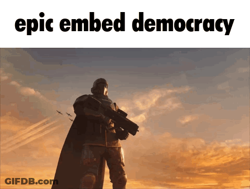 A Picture Of A Man With A Gun With The Words Epic Embed Democracy Above Him GIF