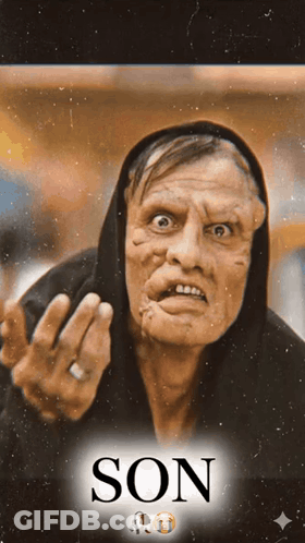 A Picture Of A Man With A Hood And The Word Son GIF