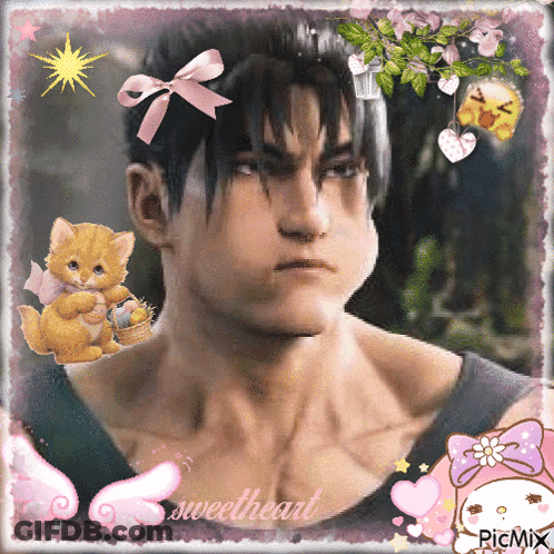 A Picture Of A Man With A Kitten And The Words Sweetheart On It GIF