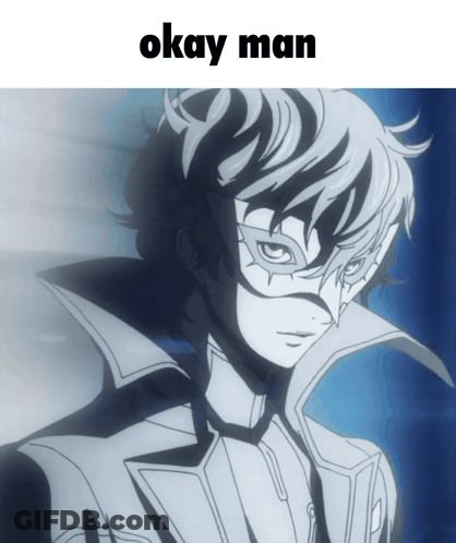 A Picture Of A Man With A Mask And The Words " Okay Man " Below Him GIF