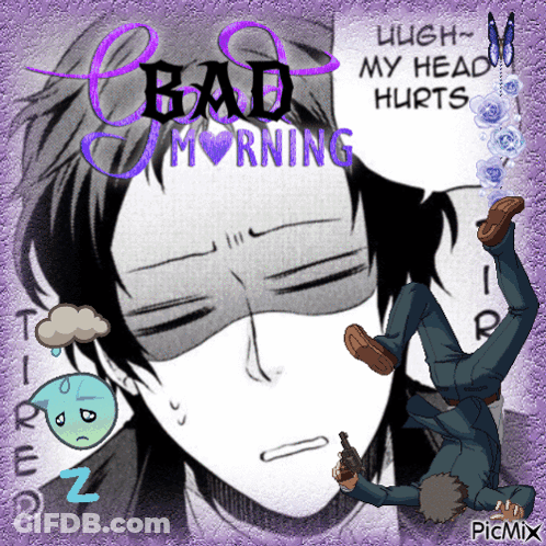 A Picture Of A Man With A Mask On His Face And The Words Bad Morning On It GIF