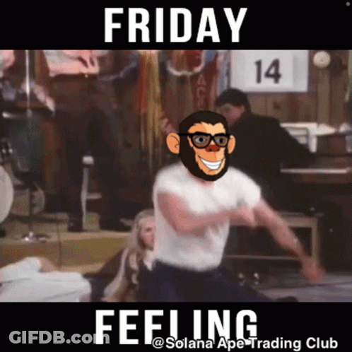 A Picture Of A Man With A Monkey On His Head And The Words Friday Feeling GIF