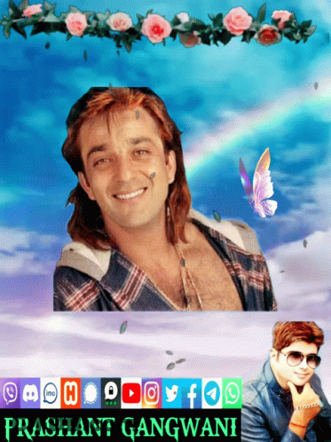 A Picture Of A Man With A Rainbow In The Background And The Name Prashant Gangwani On The Bottom GIF