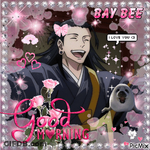 A Picture Of A Man With A Seal And The Words Good Morning GIF