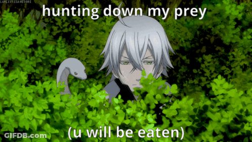 A Picture Of A Man With A Snake And The Words " Hunting Down My Prey " GIF