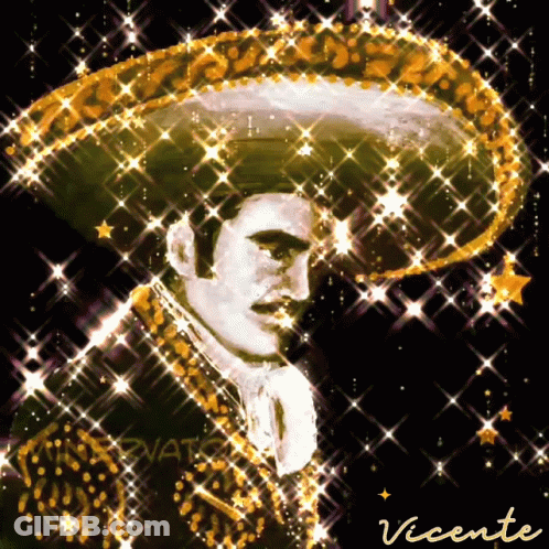 A Picture Of A Man With A Sombrero And The Name Vicente GIF