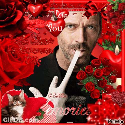 A Picture Of A Man With A Stick In His Mouth And Hearts That Say Love You GIF