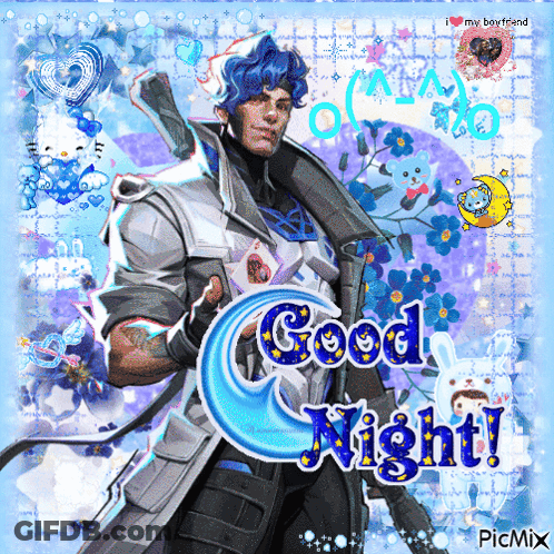 A Picture Of A Man With A Sword And The Words Good Night On It GIF